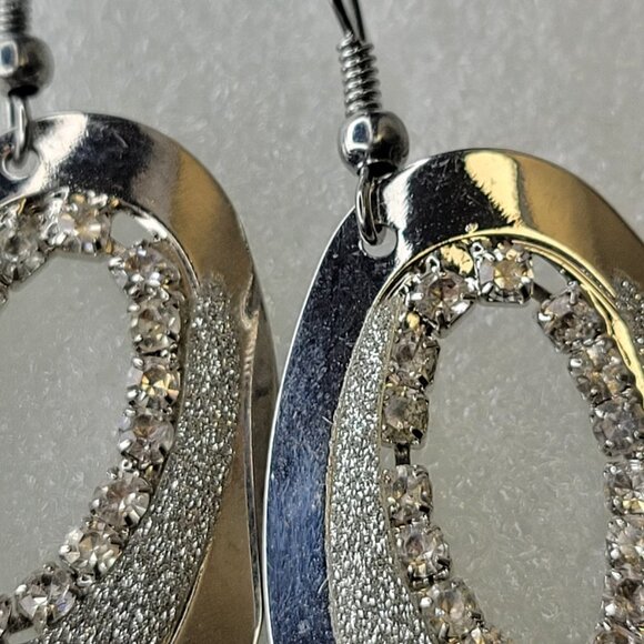 Silver Tone Drop Oval Earrings - Picture 11 of 12
